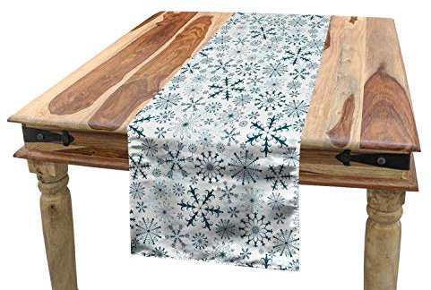 ABAKUHAUS Winter Tischläufer, Merry Xmas Schneeflocken, Esszimmer Küche Rechteckiger Dekorativer Tischläufer, 40 x 180 cm, Weiß Teal
