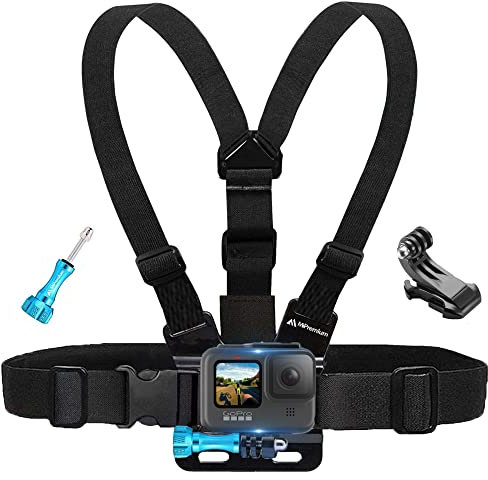 MiPremium Chest Mount Harness Compatible with GoPro Hero 13 12 11 10 9 8 7 6 5 4 3 Fusion Session Black Silver & Other Sports Cameras Adjustable Body Strap + Jhook & Aluminum Thumbscrew Accessory