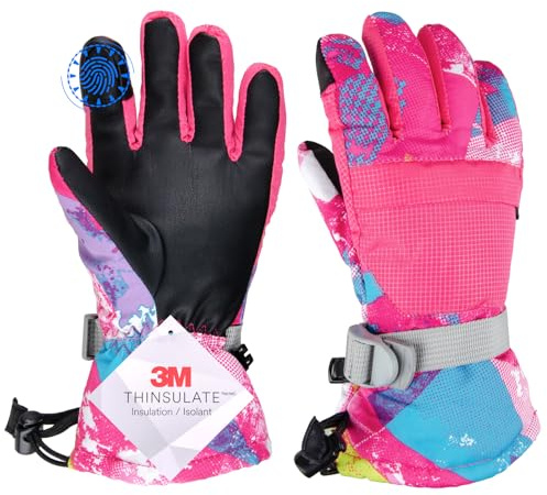 TRIWONDER Kinder Skihandschuhe, warm und wasserabweisend | Winddicht, Rutschhemmend, atmungsaktiv, elastische Bündchen, Verbindungsclips, für Jungen, Mädchen, Skifahren, Wandern