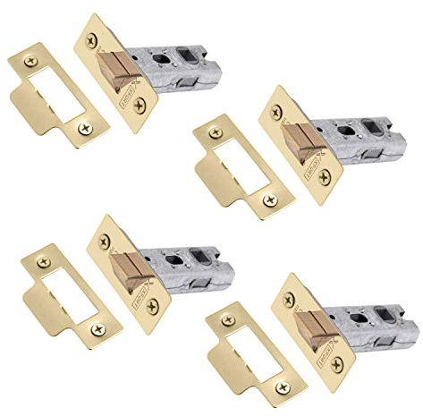 XFORT Tubular Latch, Polished Brass, Tubular Door Latch for Internal Wooden Doors, (4 Pack, 75mm)