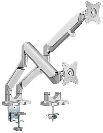LogiLink BP0088 Aluminium Dual Monitor Desk Mount for 2x 17-32 Inch (LCD, LED, OLED, etc.) with Gas Lift, Flat & Curved TVs, Arm Length = 506 mm