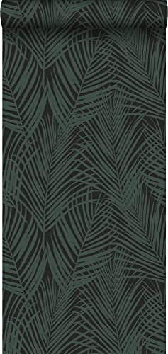 papier peint feuilles de palmier vert foncé et noir 53 cm x 10.05 m - ESTAhome