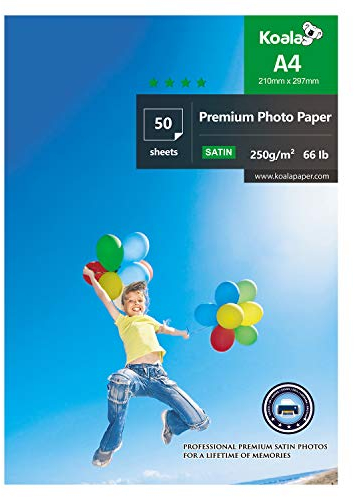 KOALA Inkjet Satin/Oyster Fotopapier, A4, 297 x 210 mm, 250 g/m², 50 Blatt, mit Premium-Satin-Harz beschichtet, für Canon, HP, Epson, Tintenstrahldrucker