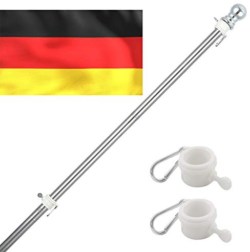 INFLATION Asta de Bandera de Aluminio, Acero Inoxidable 150-180 CM Kit de asta de Bandera con Anillos giratorios, Incluye Bandera de Alemania de 150 * 90 cm,(mástil con Banderas, sin Soporte)