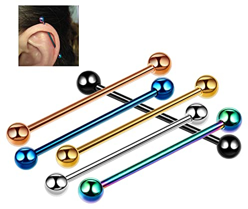 XINHE 6 Stücke 1.6mm Edelstahl Industrial Piercing Barbell Industrial Hantel Ohr Knorpel Stab Barbell Ohr Piercing Unisex Punk