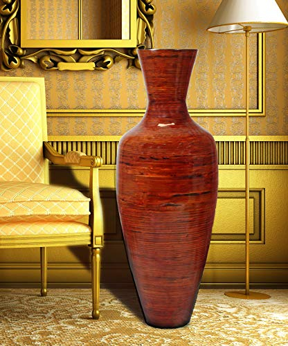 Uniquewise 95,2 cm hohe Bambus-Bodenvase, glänzend rot, Klassische Vase, handgefertigt für getrocknete Blumen, Zweige, Füllstoffe, eleganter Look, Heimdekoration für jedes Esszimmer, Wohnzimmer,