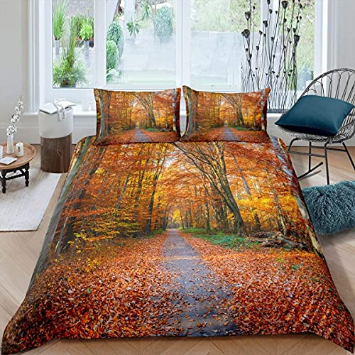 Loussiesd Rot-Ahorn Drucken Bettwäsche Set Ahornblatt Wald Schön Herbst Bettbezug Set 135x200 cm Kinder Jungen Mädchen Microfaser Betten Set mit Reißverschluss und 1 Kissenbezug 80x80 cm