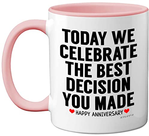 Stuff4 Anniversary Mug for Him Her, Funny Coffee Mug for Men Women, Gifts Girlfriend, Presents Boyfriend, Perfect Anniversary Christmas Valentines Birthday, 11oz Ceramic Pink