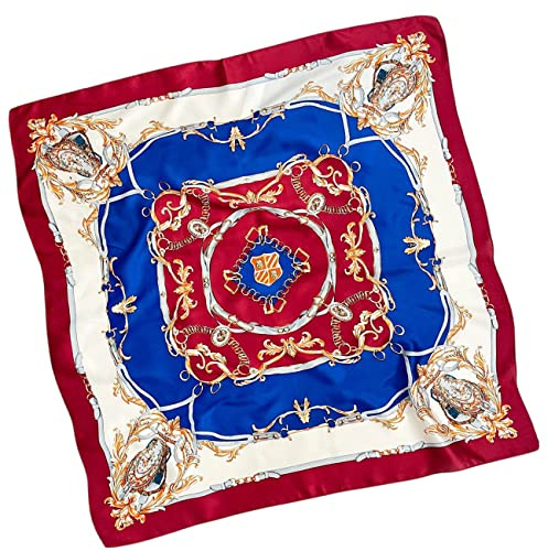 FAIRYGATE Satin Bandana Women Scarf Neck Head Hair Square Scarves Neckerchief Headwear Fashion Paisley Bandanas burgundy and blue