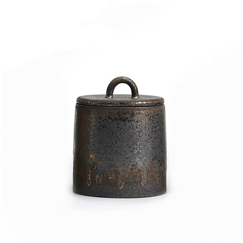 Japanese Ceramic Sealed Tea Caddy Coarse Pottery Large Vintage Spice Jar Household Candy Storage Tank Food Container Canister (C)