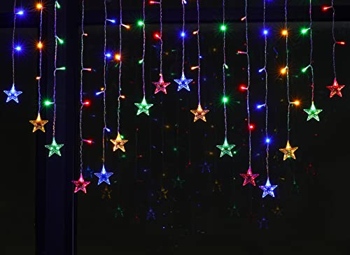 BLOOMWIN Sterne Lichterkette Weihnachten Bunt 2x1M, Lichtervorhang Weihnachtsbeleuchtung Fenster, Lichterkette Weihnachtsdeko Fenster Innen, 8 Modi 104 LEDs USB Lichterkettenvorhang