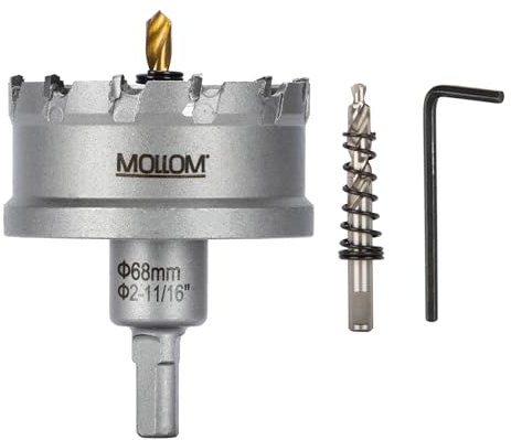 Mollom (68mm | 2-11/16) Scie cloche en carbure pour usage intensif avec 2 forets pilotes, coupe l'acier inoxydable, l'acier doux, le fer, le cuivre, le laiton et le plastique