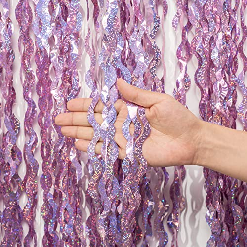 Lametta Vorhang Rosa Glitzer, 2 Stück Metallic Folie Fransen Lametta Vorhänge, Rosa Streamer Tinsel Curtain Photo Booth Backdrop für Mädchen Geburtstag Babyparty Verlobungs Prinzessin Deko (1m x 2m)