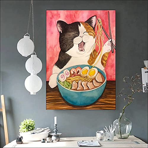 Pei-wall art Kunstposter 40 x 60 cm, Rahmenlos, japanische Ramen-Katze, Essen, Nudeln, Poster und Druck, Wandkunst, Bild, Küche, Kunst, Wohnkultur