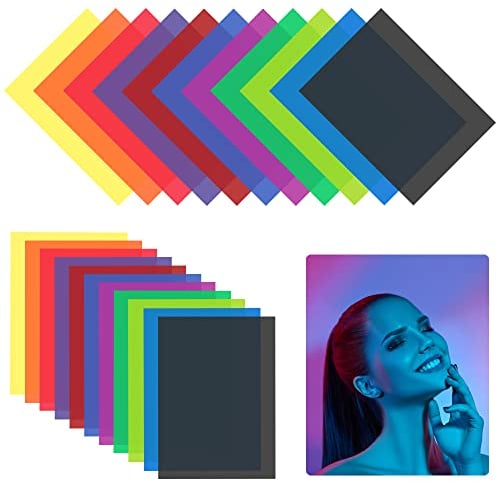 QINERSAW 22 Fogli Filtri Colorati Fotografia A4 Gelatine Colorate per Luci in 11Colori Gelatine per Colorare Lampada Filtri per Correzione e Conversione di Colore (29.7 * 21CM)