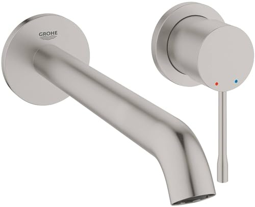 GROHE 2-Loch-Waschtischbatterie Essence 29193_1, Wandmontage, Fertigmontageset für 23 571, Stichmaß 110 mm, Ausladung 230 mm, Professional Edition, supersteel