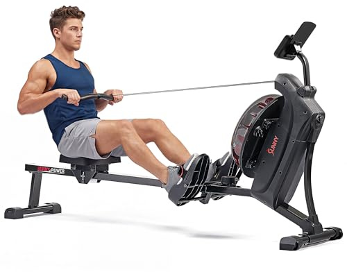 Sunny Health & Fitness Hydro + Dual Resistance Smart Magnetic Water Rowing Machine in Black - SF-RW522017BLK