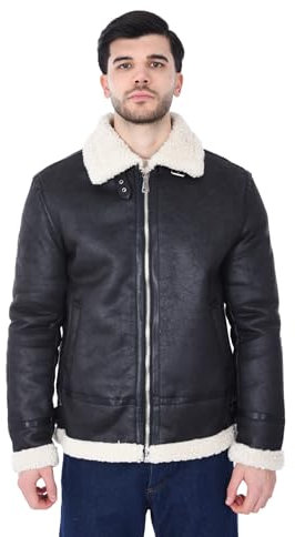 Ciabalù Mouton Homme Hiver Avec Fourrure Gilet Clou en Cuir Slim Fit, Noir , M