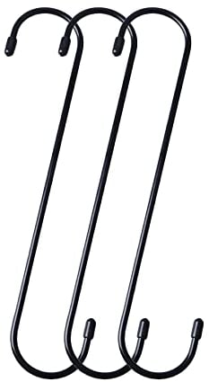 Baoswi Confezione da 3 ganci extra lunghi a S da 25 cm, ganci neri resistenti per appendere piante, ganci per armadio, fiori, cesti, patio, uso interno ed esterno