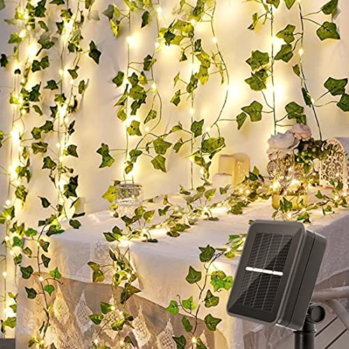 Bigzom Efeu Lichterkette Solar 60LED Solar Efeu Künstlich mit Lichterkette 6m mit 8 Modi für Außenbereich,Party Deko,Garten,Balkon,Hochzeit,Zaun