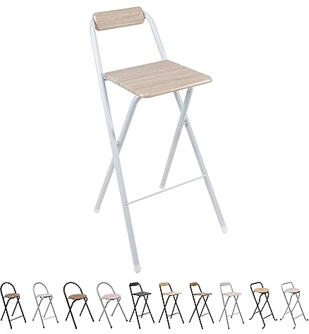 THE SECRET HOME Taburete Plegable con Respaldo Alto 97 x Largo 49 cm Silla Plegable de Metal y Madera Ideal para Cocina Terraza Jardín