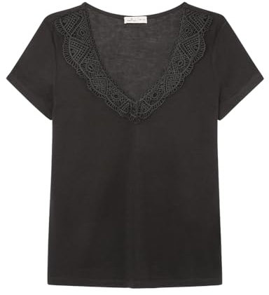 SPRINGFILED, Mujer, Camiseta Escote Pico Lace, Black, M