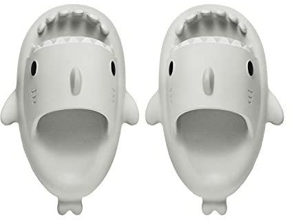 NIBESSER Hai Hausschuhe Kinder Shark Slippers Kids Sandalen Jungen Mädchen Cloud Rutschfest Slides Badeschuhe Lustig Haifisch Schlappen Sommer Strand Open Toe Sandalen Shower Shoes(Grau,35/36EU,4CM)