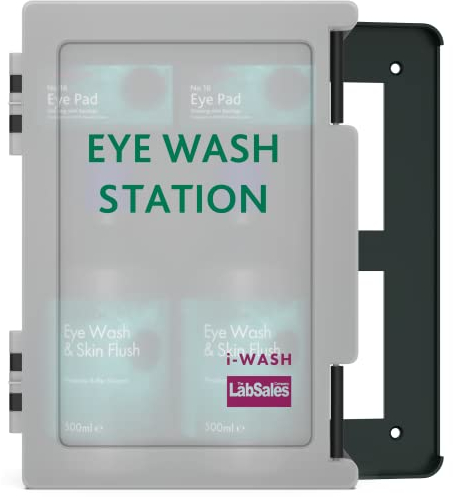 I-Wash Kit de premiers soins d'urgence pour les yeux avec deux bouteilles salines stériles de 500 ml et coussinets pour les yeux dans une boîte murale solide pour le travail et les entreprises