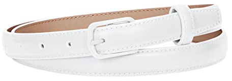 XZQTIVE Weiß Skinny Gürtel für Frauen Jeans dünne Leder Taille Gürtel mit schwarzem Metall Prong Schnalle