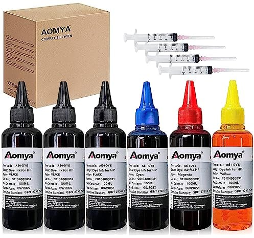 Ink Refill kit 6x100ml Compatible for HP 61 60 62 63 564 920 901 902 932 933 934 940 950 951 952 94 95 96 Printer Refillable Ink Cartridge CIS CISS System with 4 Free Syringes (3BK,C,M,Y)