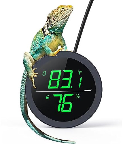 Reptile Tank Thermometer LED Digital Reptile Thermometer and Humidity Gauge Hygrometer for Reptile Tank Snake Tank Accessories Pet Rearing Box with 55.2” Cable USB Power Supply- Black