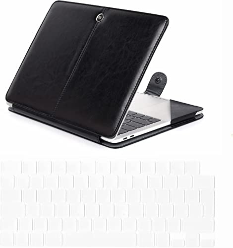 Se7enline Compatible with MacBook Air 15 Inch M4 M3 M2 PU Leather Case for 15.3 inch Model A2941/A3114/A3241 2025 2024 2023 Sleeve Carrying Cover Folio Case with Transparent Keyboard Cover Skin,Black