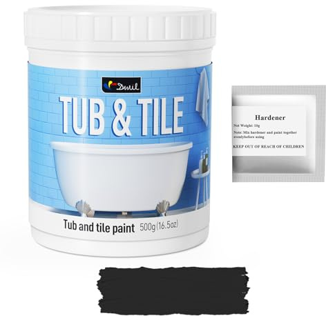 DWIL Tub and Tile Paint 16.5 oz, Tub Paint for Bathtub, Tile Refinishing with Hardener, Water Based, Low Odor, Semi-Gloss Black, 25-30sq.ft