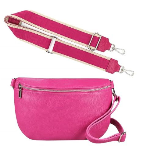 Made in Italy OBC Damen Set Gürteltasche + Schultergurt Leder Crossbody Hüfttasche Bauchtasche Umhängetasche Brusttasche Crossover Bodybag Schultertasche Handy Geldtasche Tasche Pink Gürtel