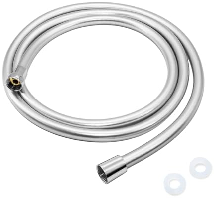 Teronbeta Universal Duschschlauch 1,5m Premium Flexibler Brauseschlauch mit Verdrehschutz, inkl. Dichtungsringe, Standard 1/2 Zoll Anschluss - Chrom