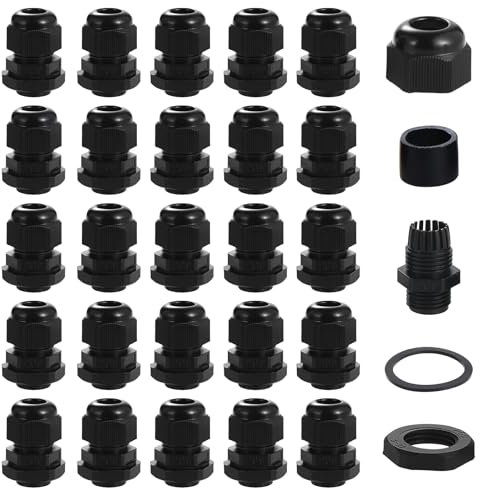 eROOSY 25 Pcs Cable Glands Waterproof PG9 Adjustable Cable Glands, Nylon Cable Glands for Cables with a Diameter of 4-8mm, Waterproof Nylon Cable Glands, Black