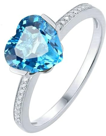 Ayoiow Ring für Frauen Weißgold 18 Ring Frauen Modeschmuck Herz 1.8ct Blau Topas Ringe Damenring Mit Steinen Ring Weißgold