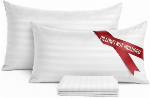 BedLooms White Pillow Cases 4 Pack (Pillows Not Included)- 100% Microfiber Envelope Closure Stripe Pillow Cases 50x75cm Premium Hotel Quality Anti Allergy Pillow Cover