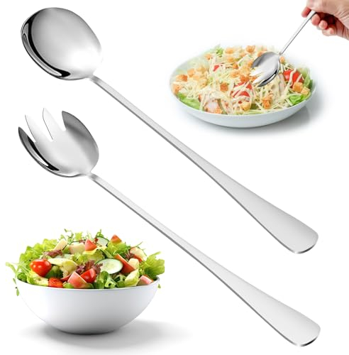 Fzyisw Juego de 2 Cubiertos para Ensalada de Acero Inoxidable, 28 cm, cucharas para Servir ensaladas, Tenedores Grandes, Tenedores de Ensalada de Acero Inoxidable, cucharas de Ensalada con Asas