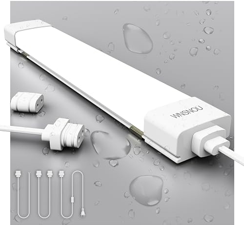 WNSNOU Feuchtraumleuchte LED 60cm mit Stecker, 18W, 2100 lm, LED-Röhre, IP66 wasserdicht, LED-Leuchtstoffröhre, Werkstatt-Deckenleuchte, 5000K (60CM-1PCS)