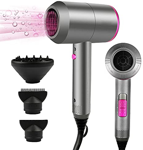 Faszin Secador de Pelo Iónico Motor AC Duradero Secadores pelo iones profesional, Difusor y Concentrador, 3 Temperaturas, 2 Velocidades, negativos Hair Dryer (Grey)