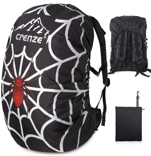 Crenze Rucksack-Regenschutz, 15–90 l, wasserdicht, reflektierend, für Wandern, Camping, Reisen, Radfahren, Rote Spinne, L:40-50L