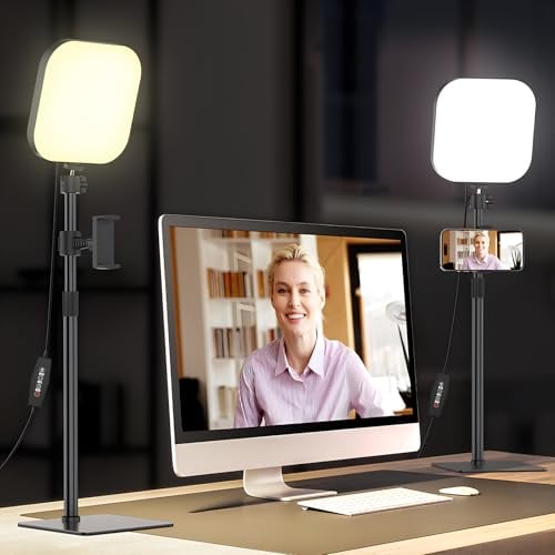 Mojimdo 2 Pack Illuminazione per videoconferenza, 180 LED luce per webcam con supporto per telefono per la registrazione video, luce zoom per computer portatile, luce video per riunioni online