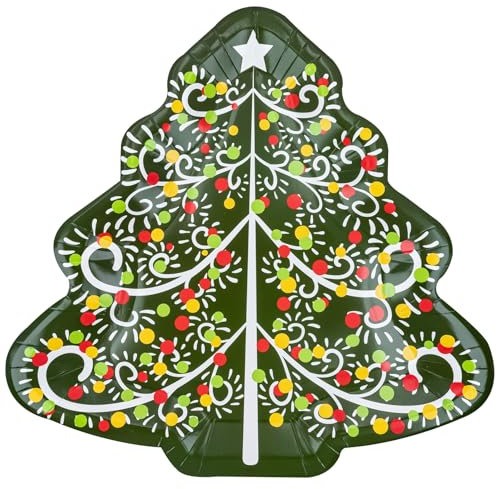 HNH Christmas Paper Plates Set 20 Pieces Christmas Tree-Shape Party Supplies Buffet Dinner Plates for Table Decorations