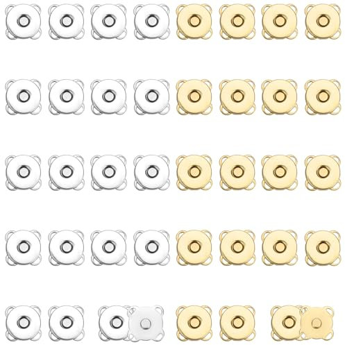 20 Sets Magnetknöpfe, 10mm Glatte Magnetische Druckknöpfe für Kleidung Pflaumenfarbener Magnetischer Druckknopf mit Starkem Magnetismus für Geldbörsen Näharbeiten (Silber, Goldimitat)