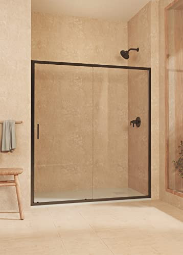 Paroi de douche coulissante + fixe, avec profilé inférieur, verre de sécurité 6 mm anticalcaire, 133,5 à 138 cm x 195cm H, RÉVERSIBLE, Noir