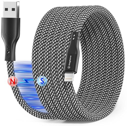 Magtame Magnetic Coiled iPhone Lightning Cable, 1.5M MFi Certified Cord Fast Charging, Tangle Free Data Transfer Cord Braided Compatible with iPhone 14 13 12 11 Pro Max XR XS X 8 Plus Black