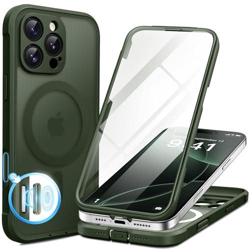 BERFY for iPhone 16 Pro Max Case, Compatible with MagSafe, Midnight Green | Built in Screen Protector, Full Camera Protection, Shockproof Full Body Magnetic Translucent Matte Phone Case 6.9