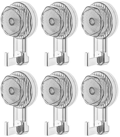 TBRFP Lot de 6 crochets à ventouse sans perçage, puissants, 5 kg, extra solides, réutilisables, transparents, pour salle de bain, cuisine, bureau, rangement