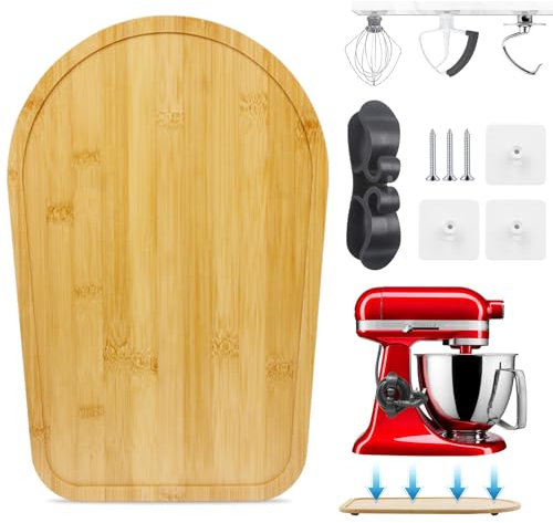 Bambus Gleitbrett Kompatibel mit KiTchen Aid Küchenmaschine 4.5-5 Qt - Verschiebbare Unterlage Passend für KiTChen Aid Mixer 4.5-5 Qt 5K45SS 5KSM175PS 5KSM125, Rührmaschine Küchenmaschine Zubehör